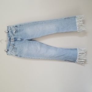 Size 4 Zara Basic Light Blue Denim Jean with fringed bottom and side slit